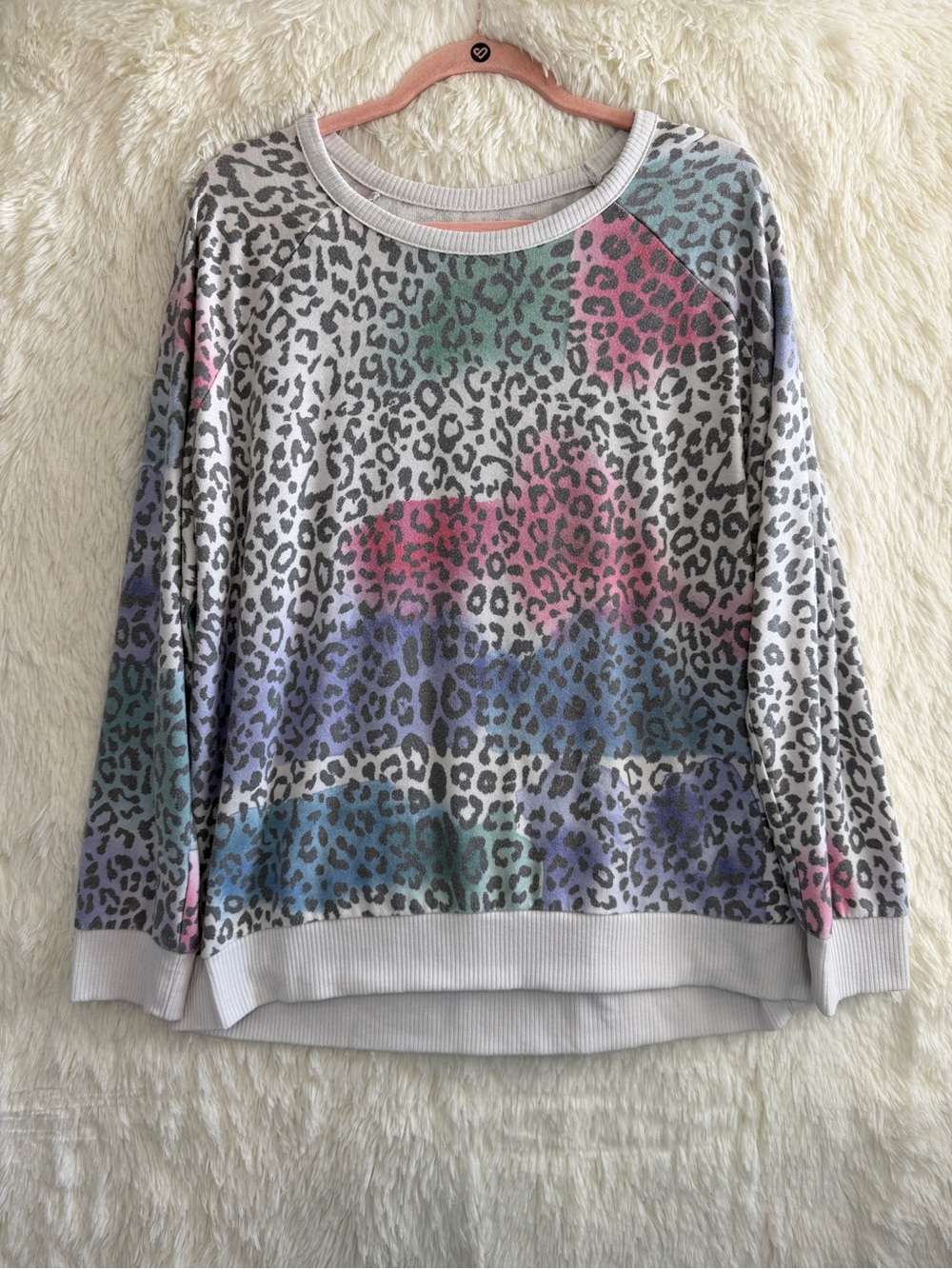 Chaser Womens Pastel Leopard Print Sweatshirt Size 2X Indie Sleaze Oversized